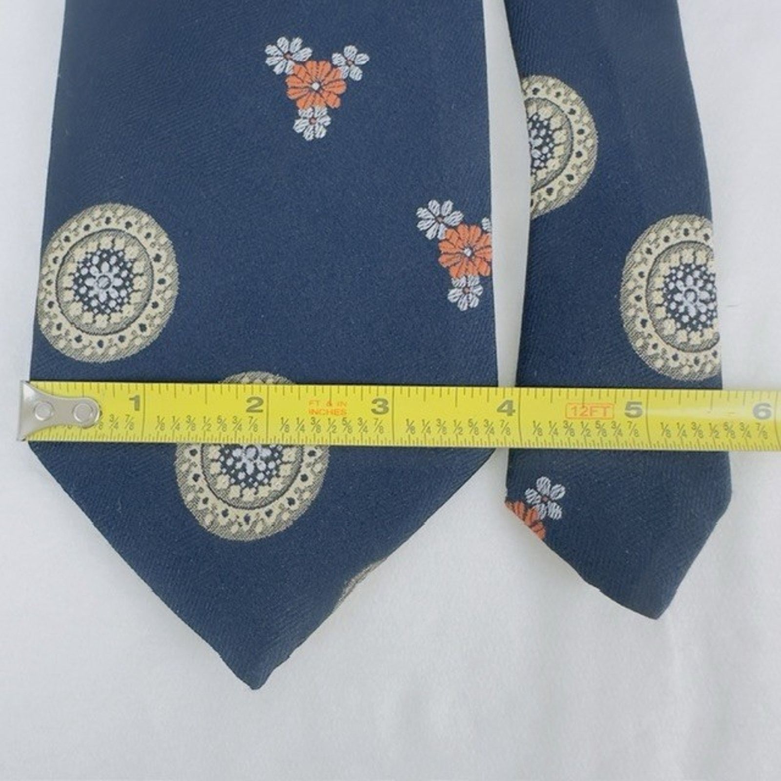 Other Damon Necktie Navy w/Floral Disk & Bouquets Union Preppy VTG Size ONE SIZE - 10 Thumbnail
