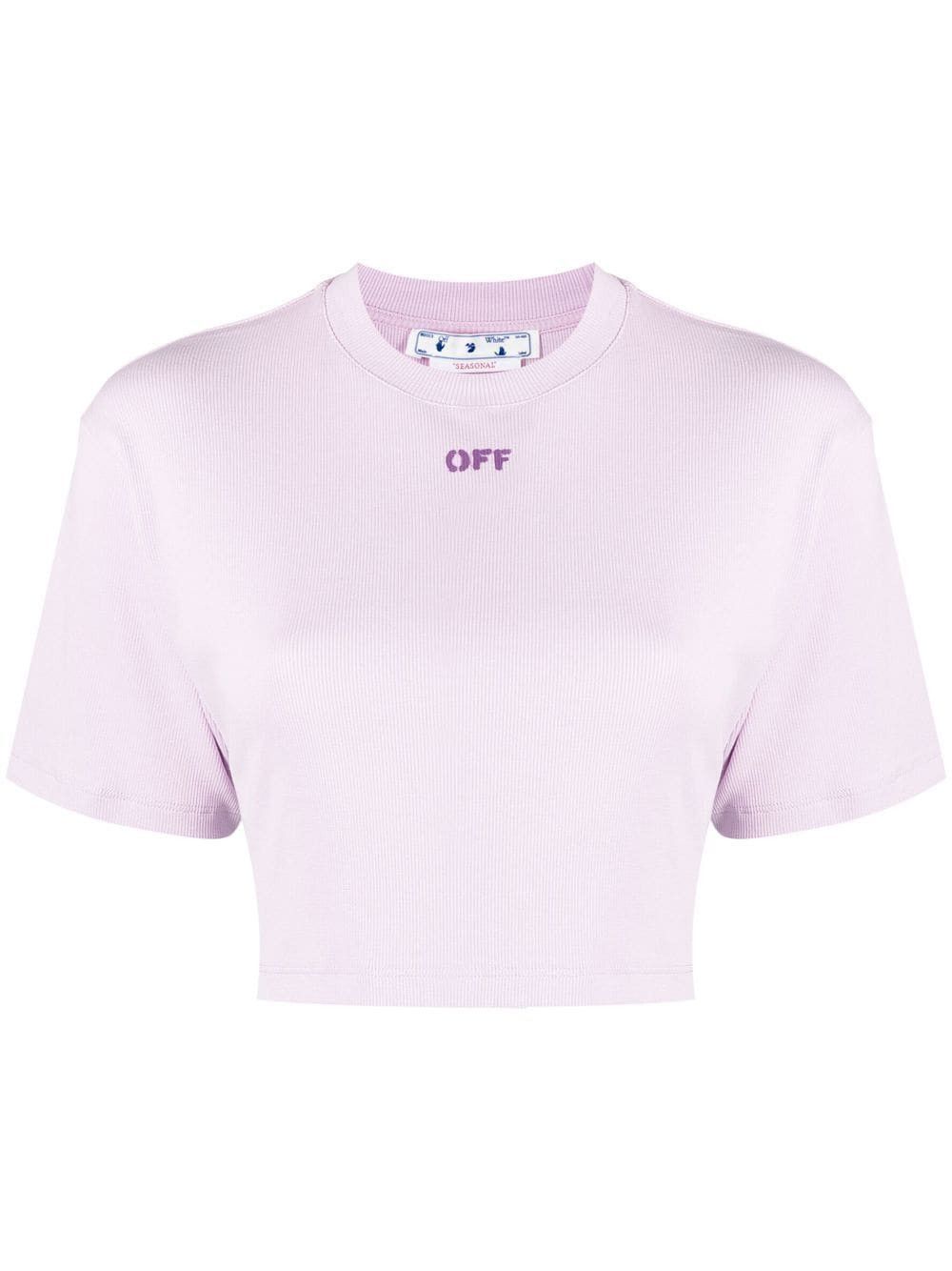 Off-White o1gr1nt1124 Off Stamp Ribbed Cropped T-Shirt in Lilac Size XS / US 0-2 / IT 36-38 - 1 Thumbnail