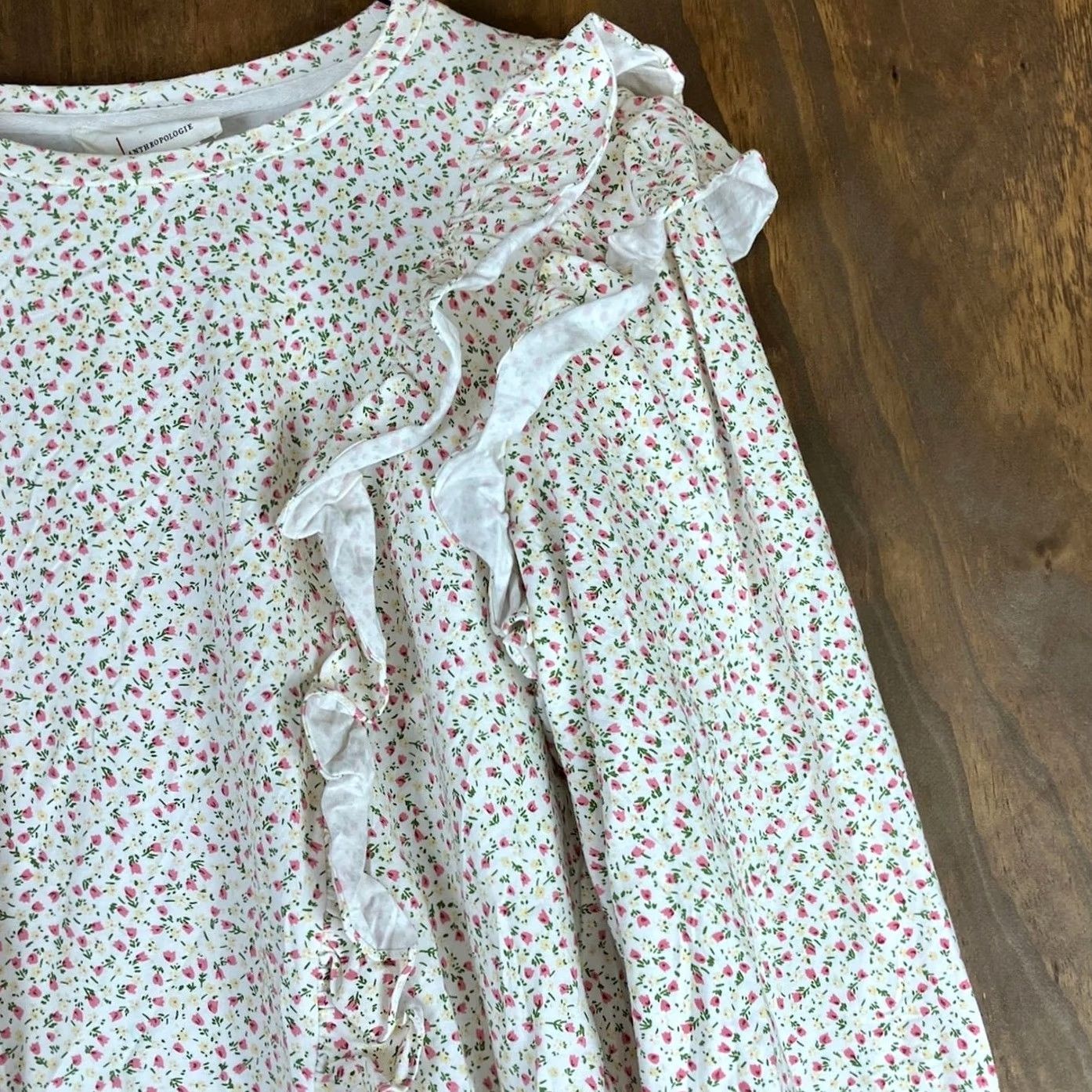 Anthropologie Anthropologie Womens Blouse White Floral Allaire Ruffled Puffed Long Sleeve L Size L / US 10 / IT 46 - 5 Thumbnail