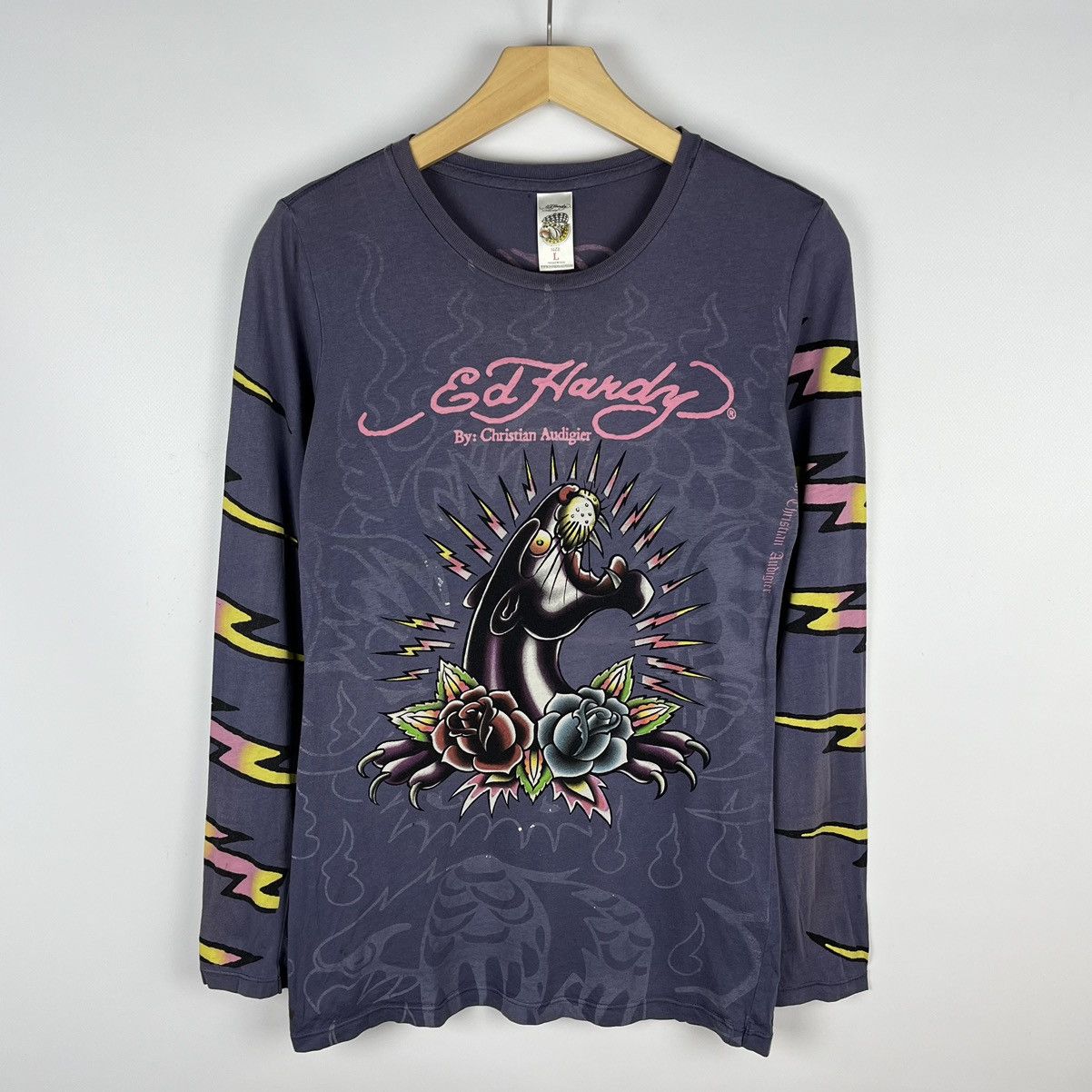 Ed Hardy Vintage Ed Hardy rare AOP panther longsleeve 90’s Size L / US 10 / IT 46 - 1 Thumbnail