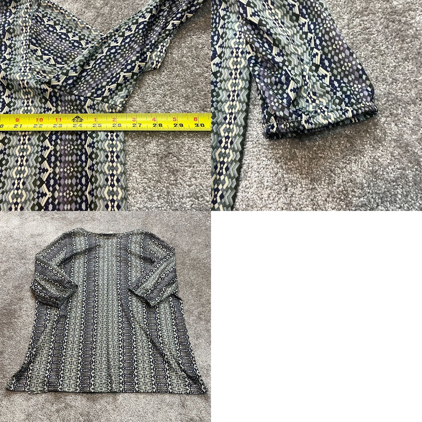Vintage Only Necessities Blouse Shirt womens 1X Blue Gray Geometric Stretch Long Sleeve Size XL / US 12-14 / IT 48-50 - 8 Thumbnail