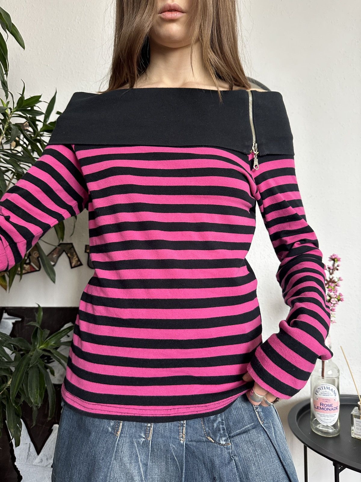 Japanese Brand × Seditionaries Punk Emo Shouldered Pink&Black Stripe Long Sleeve Top Size L / US 10 / IT 46 - 5 Thumbnail