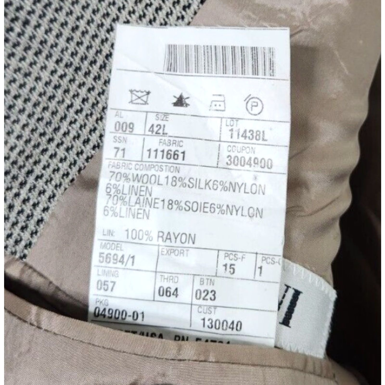 Armani Mani Mens 42L Sport Coat Suit Jacket Wool Silk Linen Grayish-Tan Giorgio Armani Size 42R - 7 Thumbnail