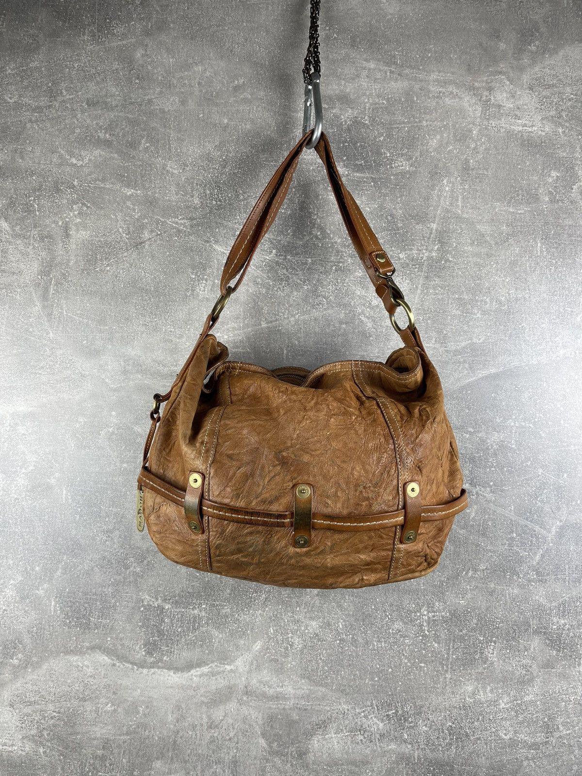 Hogan HOGAN Distressed Crinkled Leather Bag Slouchy Boho Vintage Size ONE SIZE - 6 Thumbnail