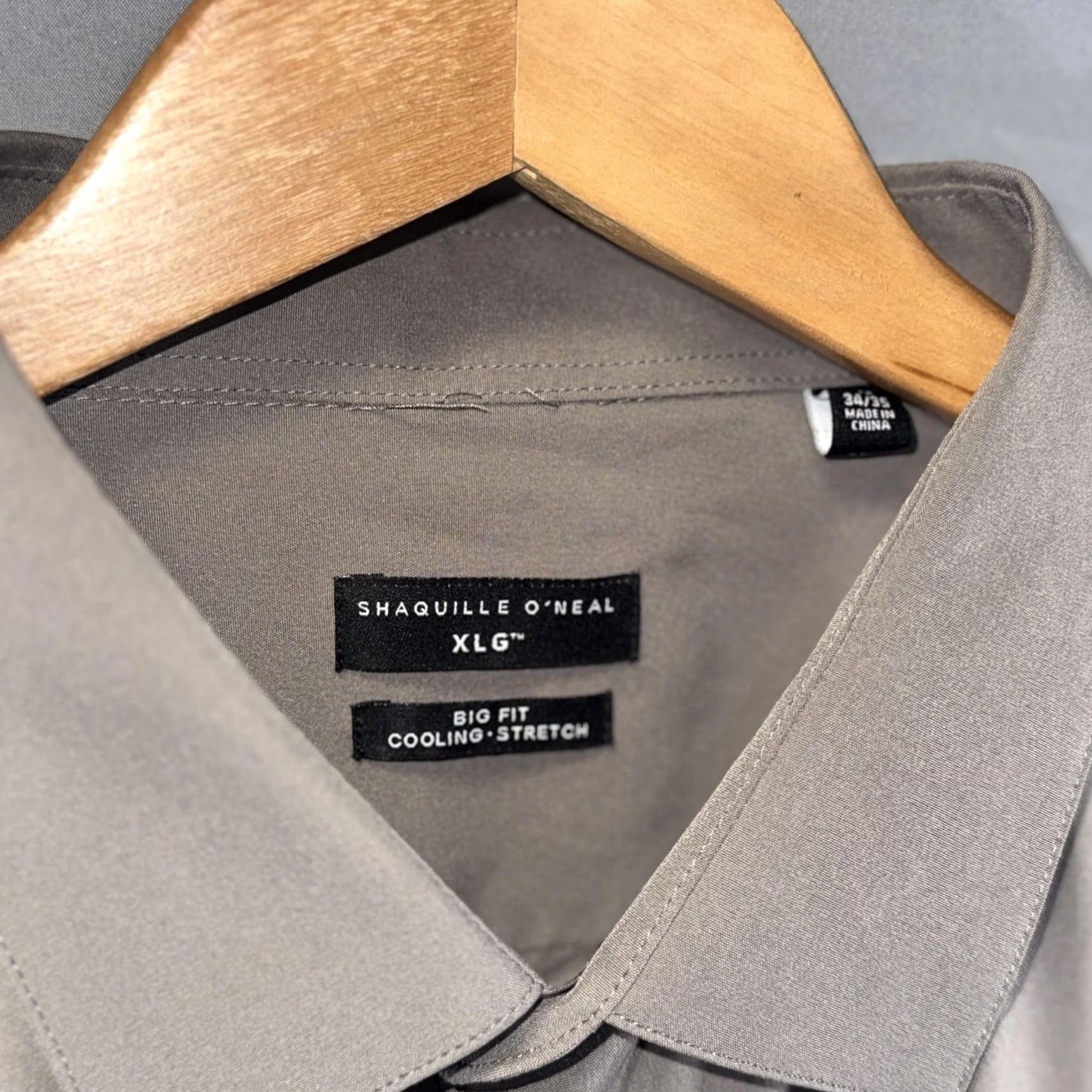 Vintage Shaquille O'Neal Shirt Mens XLG Big Fit Gray Solid Dress Shirt 19 Neck 34/35 Long Sleeve Stretch Cooling Size US XXL / EU 58 / 5 - 6 Thumbnail