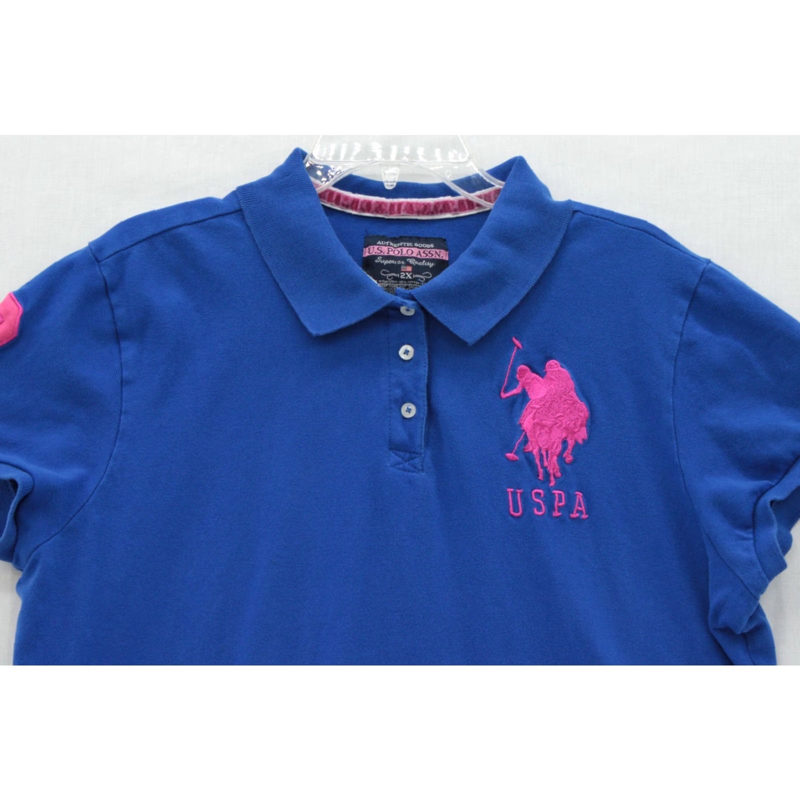 U.S. Polo Assn. US Polo Assn. Polo Shirt Womens 2X Blue Pink Logo Embroidered Preppy Big Pony Shirt Womens 2XL Blue Pink Logo Embroidered Preppy Big Pony Size XXL / US 16-18 / IT 52-54 - 2 Thumbnail