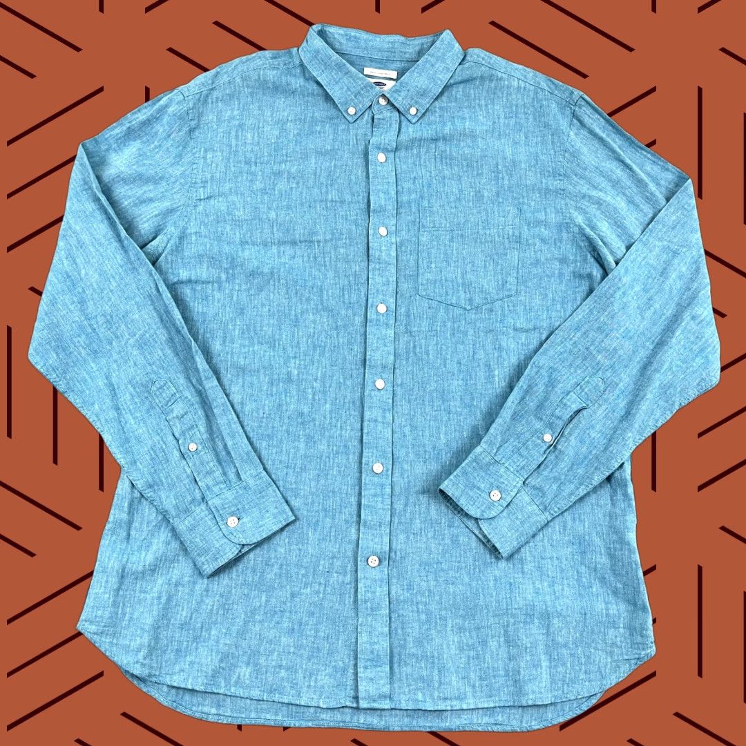 Old Navy OLD NAVY Shirt Mens XL Slim Blue Linen Blend Button-Down Long Sleeve Preppy L/S Size US XL / EU 56 / 4 - 1 Thumbnail