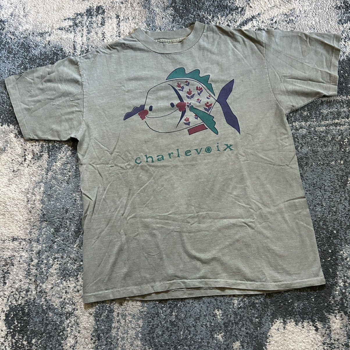 Vintage CHARLEVOiX MiCHiGAN FiSH SiNGLE STiTCH ONEiTA POWER TEE SAGE Size US XL / EU 56 / 4 - 1 Thumbnail