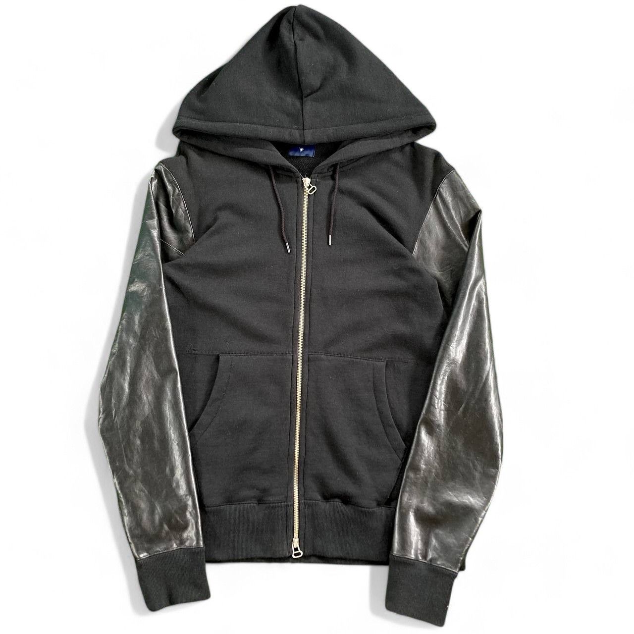 Maison MIHARA YASUHIRO Leather Sleeves Zip up Black Hoodie Size US M / EU 48-50 / 2 - 1 Thumbnail