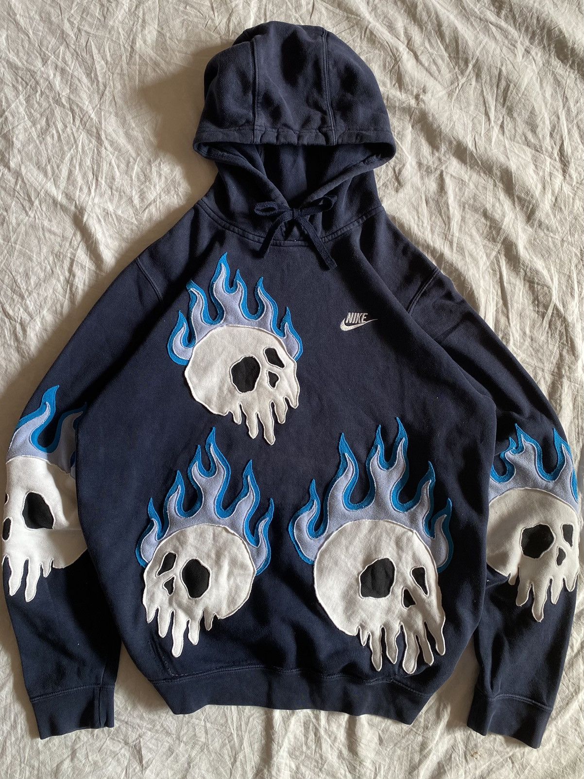 1 Of 1 Custom Nike Reworked Nike Burning Skulls Hoodie Grailed