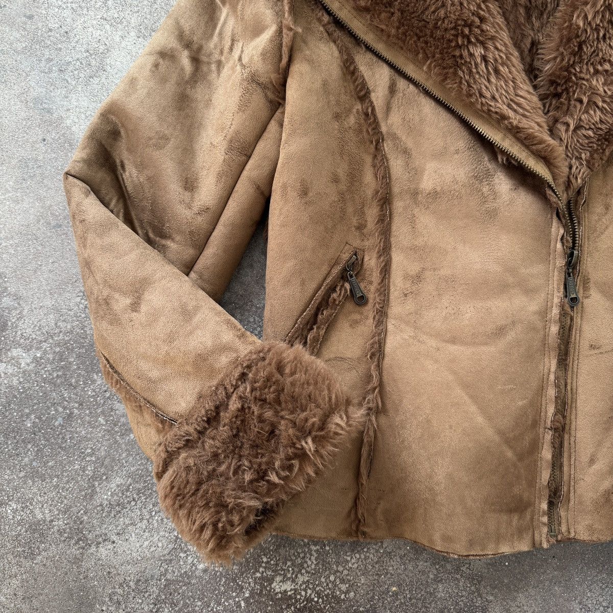 20471120 Japanese Style Faded/Washed Faux Fur Sheepskin Jacket Size XL / US 12-14 / IT 48-50 - 5 Thumbnail