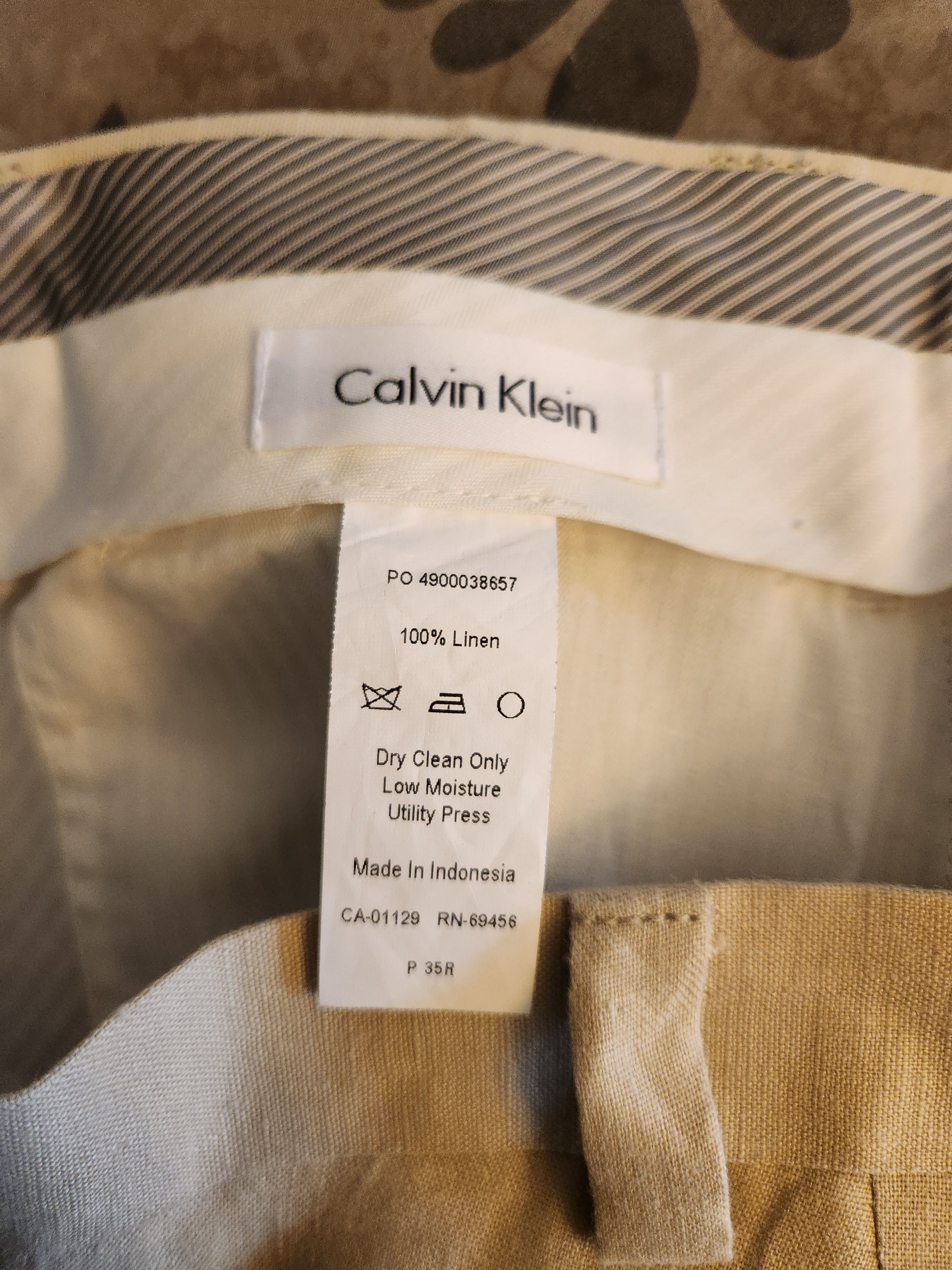 Calvin Klein Vintage 90's Men's 100% Linen Tan Flat Front Pants Size US 35 - 3 Thumbnail