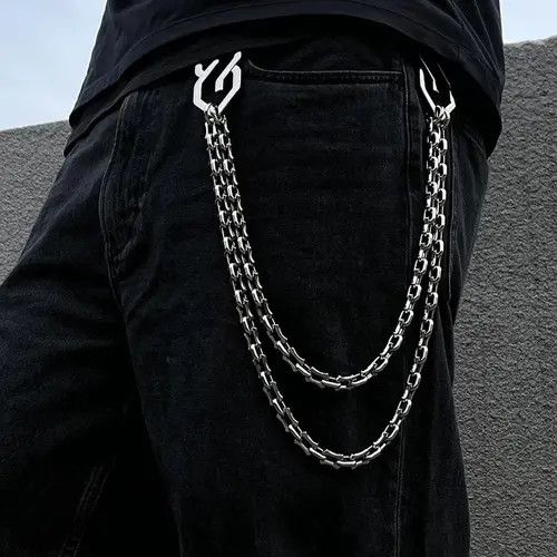 Jewelry Silver Double Chain Wallet Pants Accessory, Men's Chain Size ONE SIZE - 6 Thumbnail