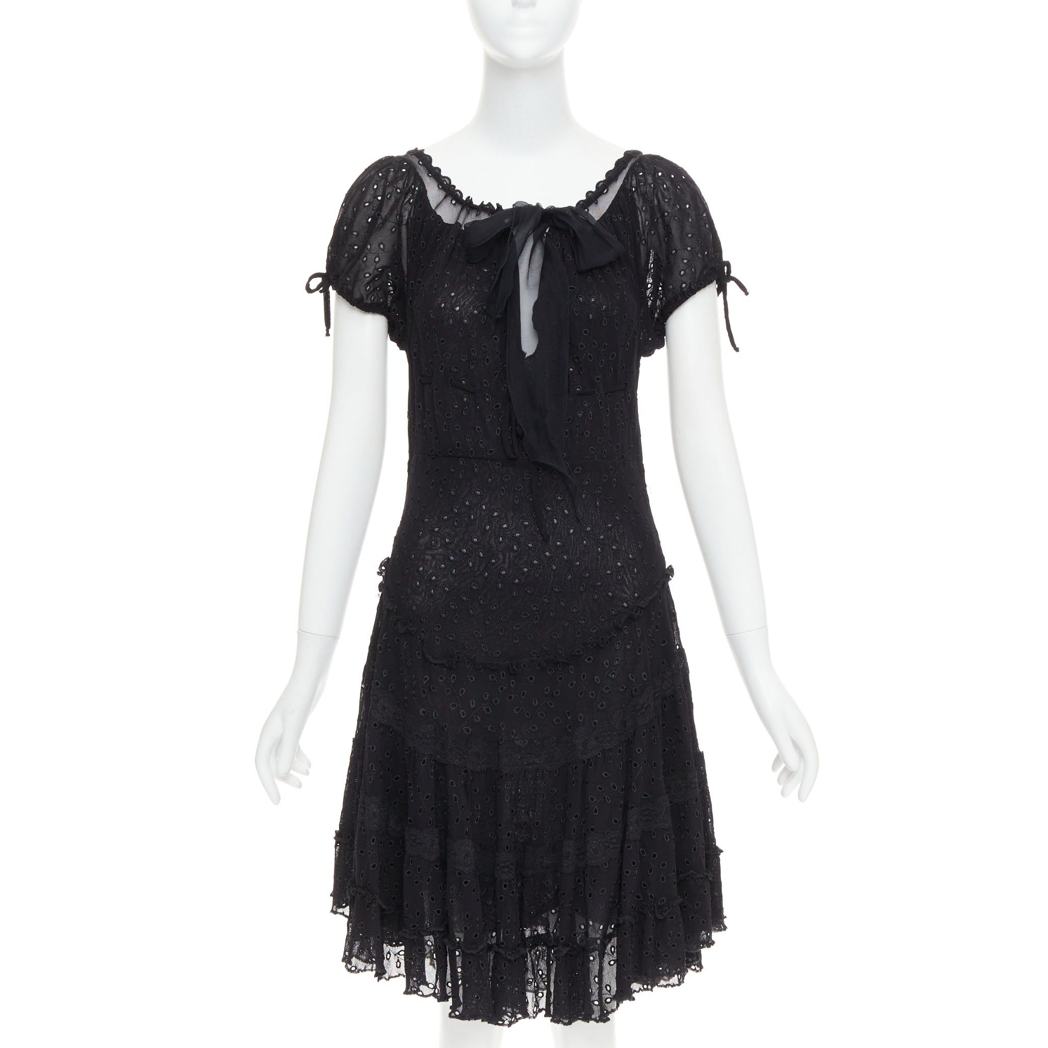 Jean Paul Gaultier JEAN PAUL GAULTIER MAILLE FEMME Vintage black eyelet ruffle self tie dress M Size M / US 6-8 / IT 42-44 - 1 Thumbnail