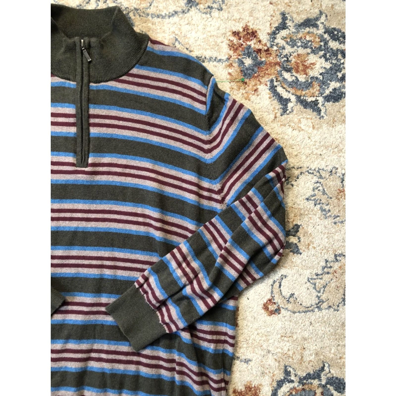 Vintage VINTAGE? No. (excluded) LL Bean Sweater Mens XL Olive Green Stripe Quarter Zip Pullover Cotton Cashmere Shirt? Size US XL / EU 56 / 4 - 4 Thumbnail