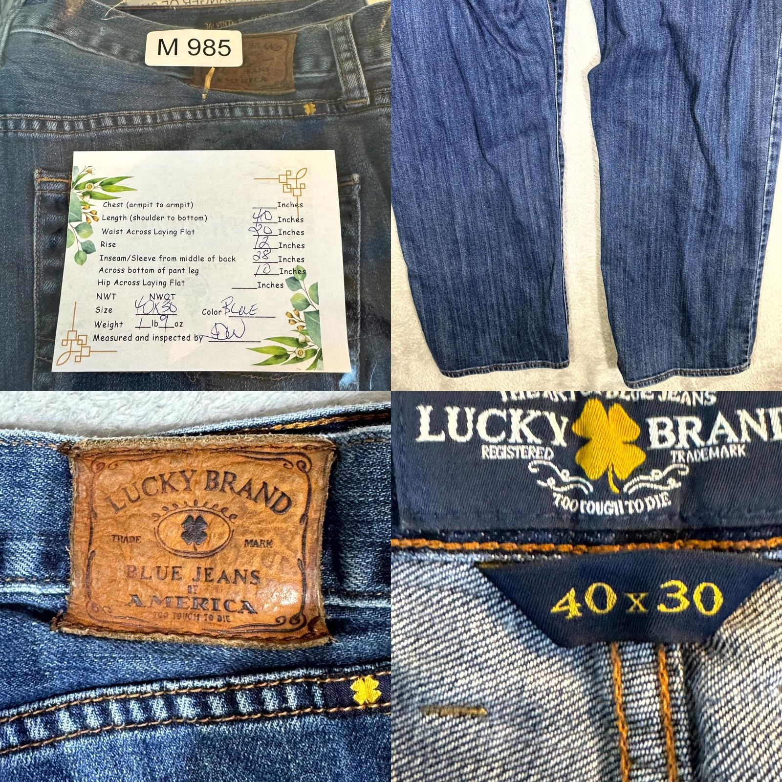 Lucky Brand Lucky Brand 361 Men’s Jeans 40 x 30 Blue Denim Vintage Straight Mid-Rise Stretch Jeans Size US 40 / EU 56 - 8 Thumbnail