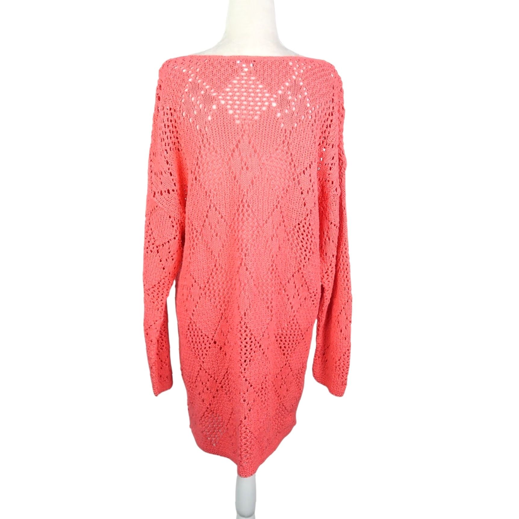 VINTAGE Sarah Arizona Coral Orange Crochet Knit Mini Sweater Dress XL Long  Sleeve Women 90s Bohemian