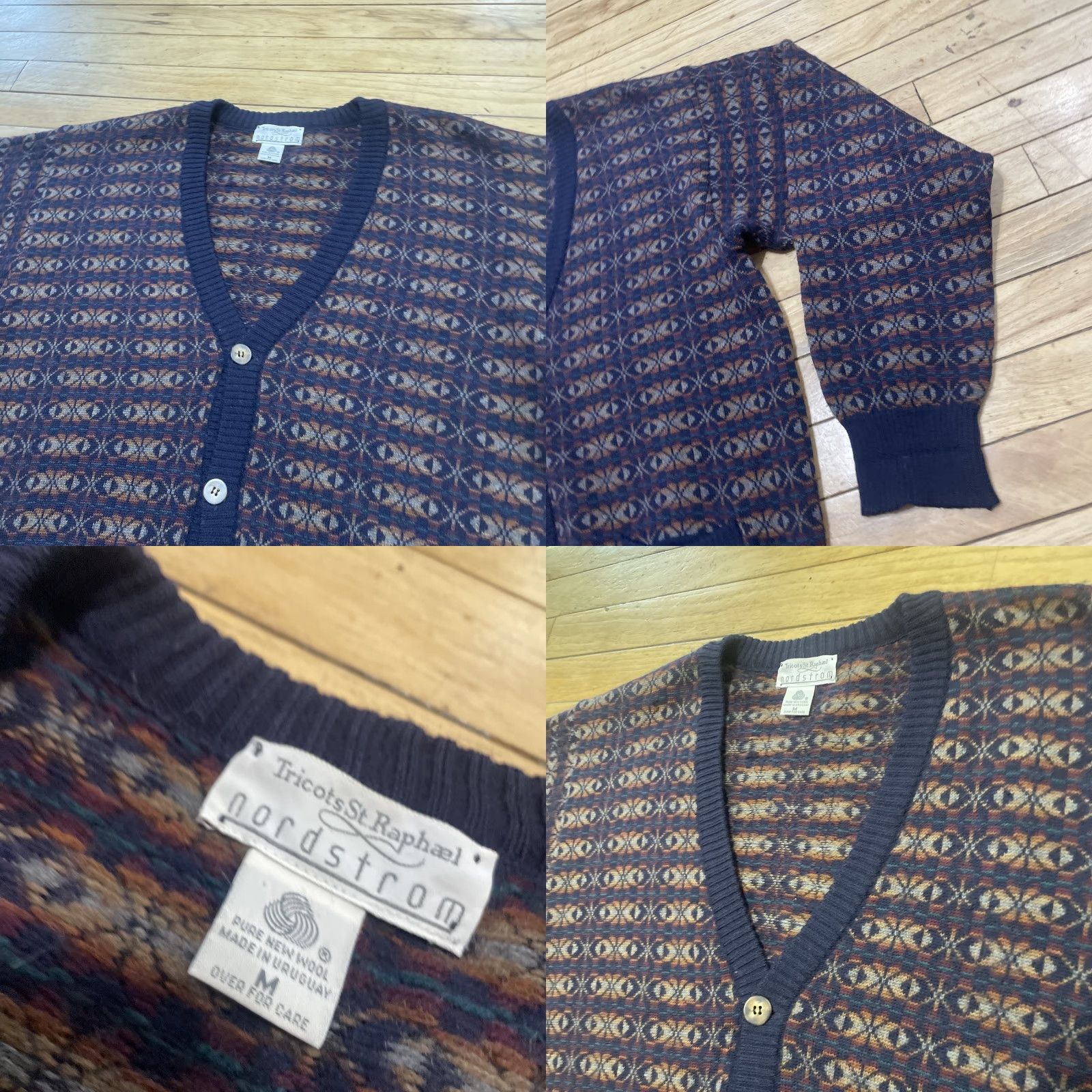 Vintage VINTAGE Tricots St Raphael Cardigan Sweater Men M 90s Geometric Wool Brown 100% Wool Geometric Cardigan Sweater Mens Grunge Accessories Size US M / EU 48-50 / 2 - 10 Thumbnail