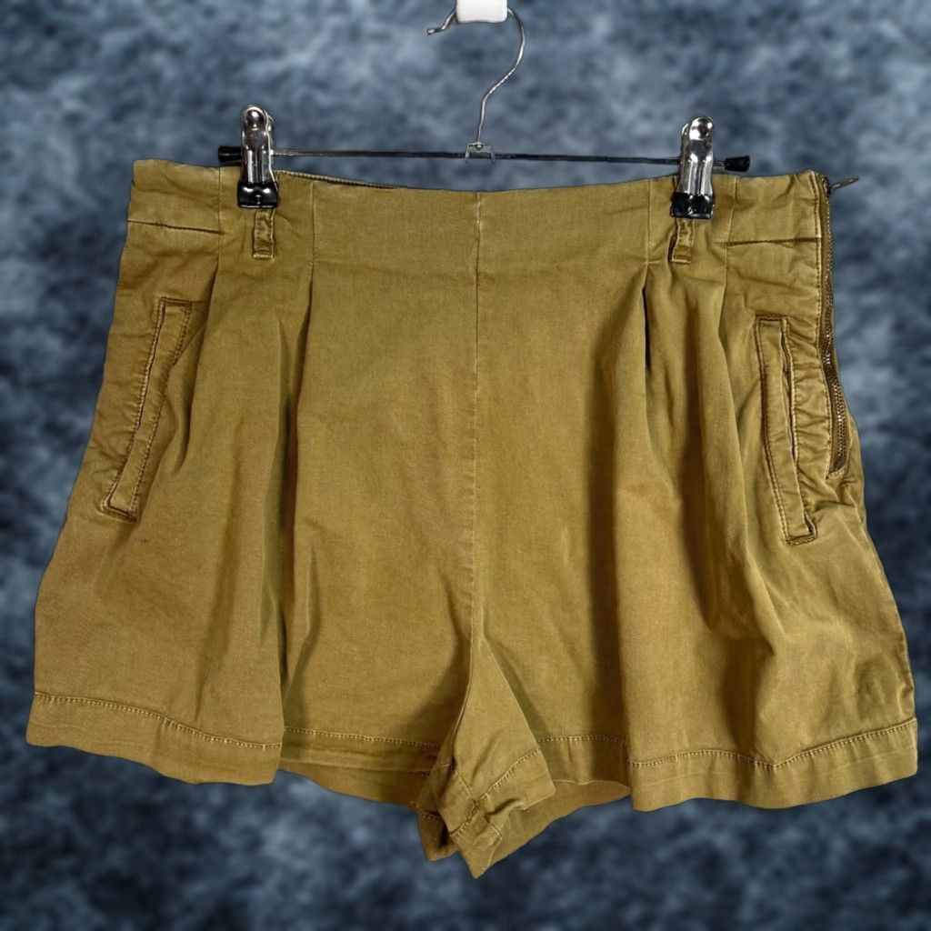 Anthropologie Anthropologie Womens Size 8 Olive High-Waisted Pleated Shorts Cotton Blend Shirt Women Olive Green ? Size 30" / US 8 / IT 44 - 1 Thumbnail