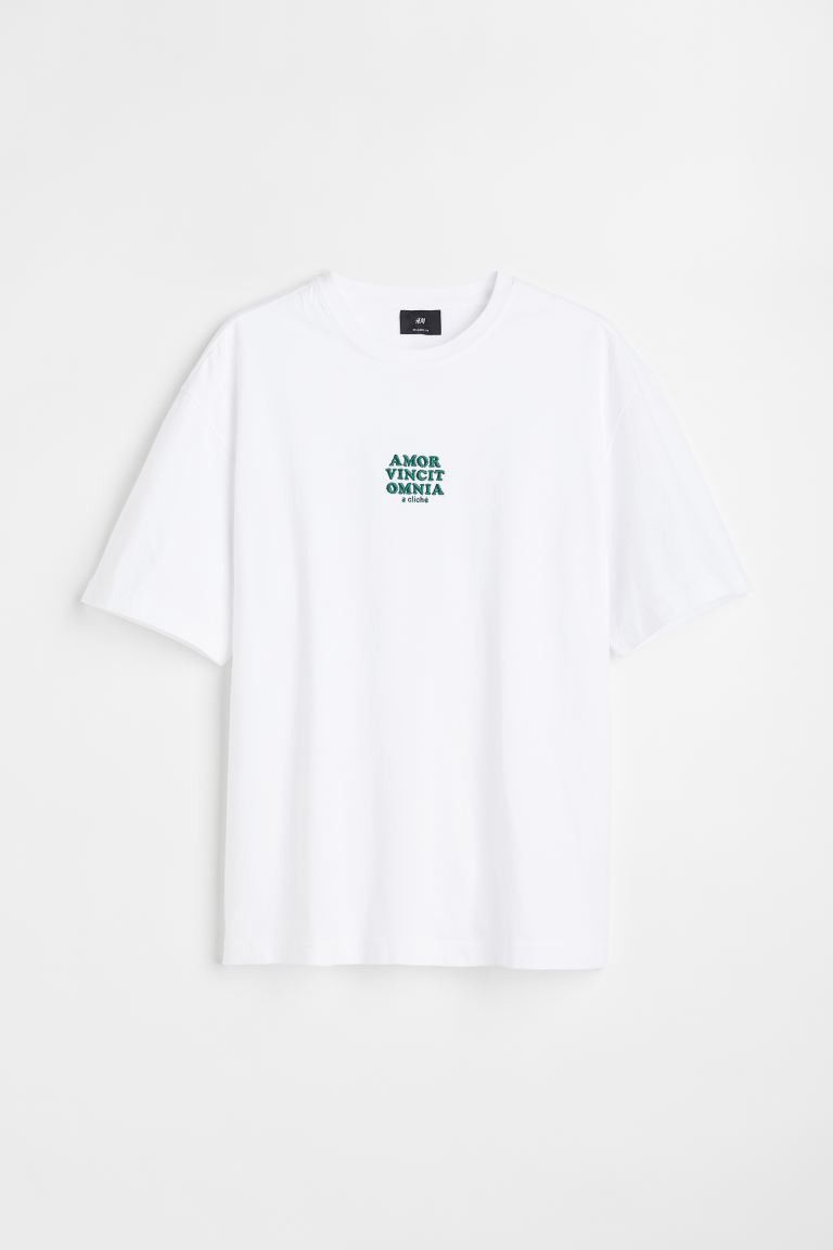 H&M H&M White Tee Relaxed Fit Embroidered AMOR VINCIT OMNIA Grailed