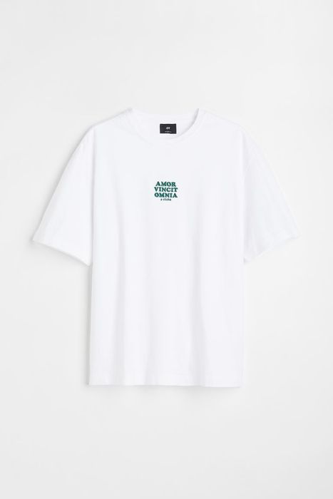 H&M H&M White Tee Relaxed Fit Embroidered AMOR VINCIT OMNIA | Grailed
