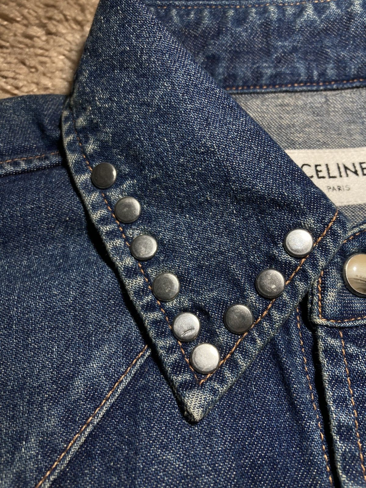 Celine AW20 Celine Studded Denim Western Shirt 2020 Indigo Hedi 70s Size US S / EU 44-46 / 1 - 5 Thumbnail