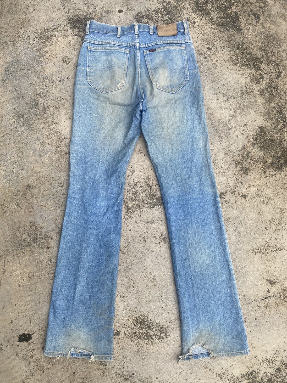 Lee × Vintage Flare Jeans Vintage 90s Lee Distressed Faded Blue Bootcut Size US 30 / EU 46 - 16 Thumbnail