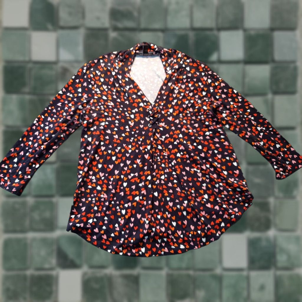 Vintage Cable and Gauge Womens Petite Small P S Long Sleeve Heart Pattern Top Size S / US 4 / IT 40 - 1 Thumbnail