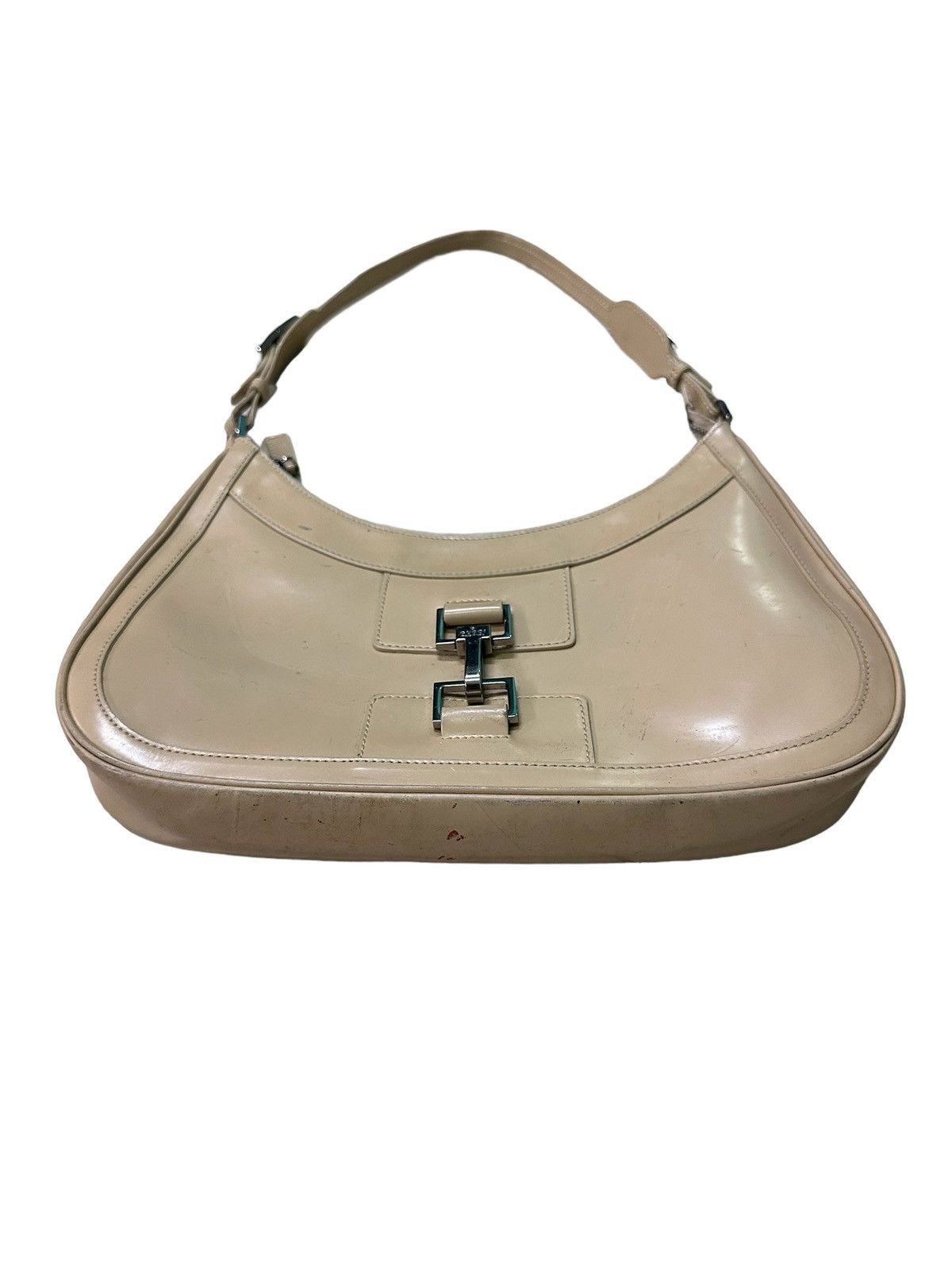 Gucci AUTHENTIC GUCCI BEIGE PATENT LEATHER JACKIE SHOULDER BAG Size ONE SIZE - 10 Thumbnail