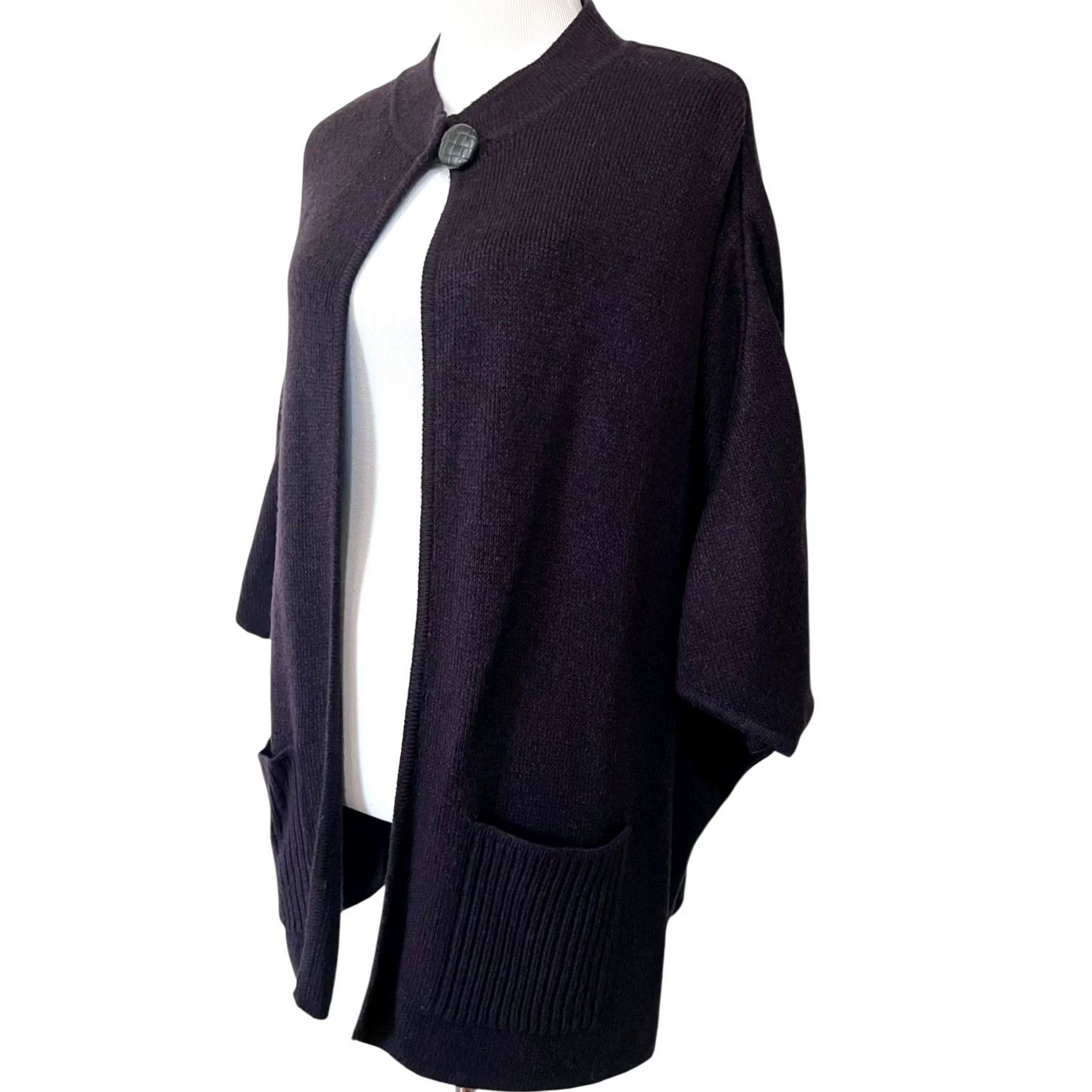 Vintage Tally Ho Womens Knit Cape Poncho Cape Open Front Cardigan Pockets Dark Purple 2X Knit Sweater Size XXL / US 16-18 / IT 52-54 - 3 Thumbnail