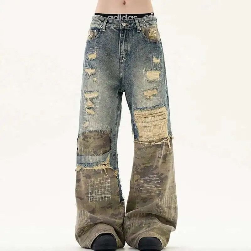 High Street Embroidery Camouflage Jeans
