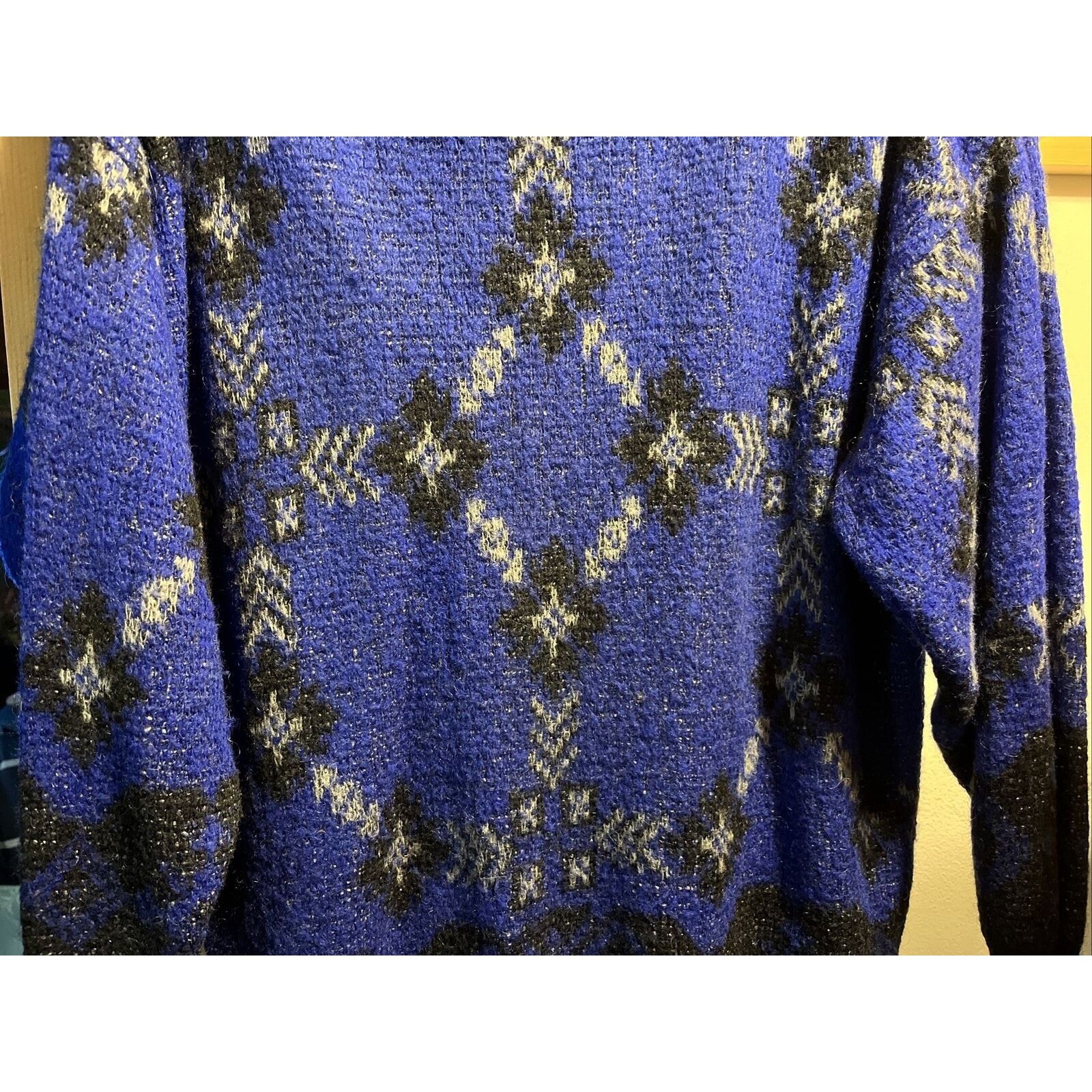 United Colors Of Benetton Benetton VTG L 46 Blue Argyle Acrylic Mohair Nylon Sweater Size L / US 10 / IT 46 - 6 Thumbnail