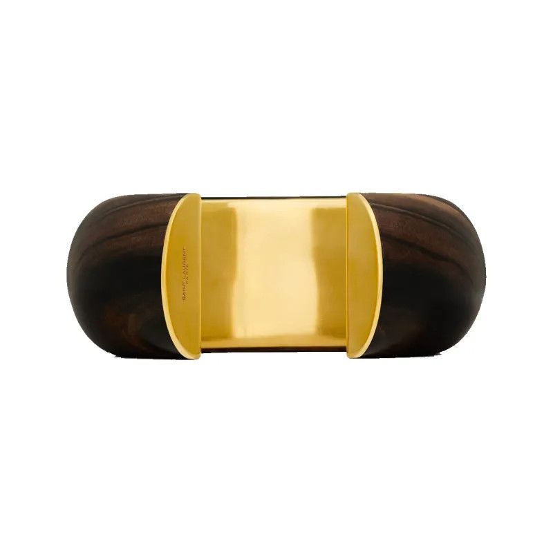 Saint Laurent Paris o1s1wg110325 Size: S / 747410 Medium Round Cuff Wood Metal Size ONE SIZE - 2 Thumbnail
