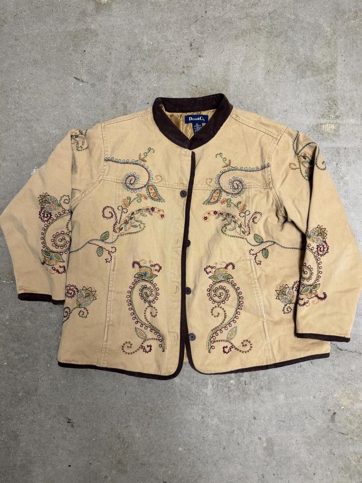 Denim & Co. Tan Embroidered Denim&Co Women’s Jacket Size XL / US 12-14 / IT 48-50 - 1 Thumbnail
