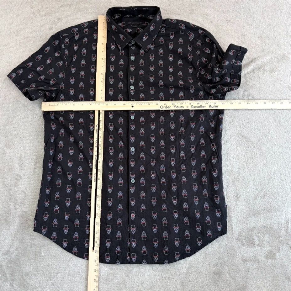 John Varvatos John Varvatos Skull Top Hat Print Shirt Black Men L Short Sleeve Button-Up Geometric Gothic Rock n Roll Vibes (Mens) Size US L / EU 52-54 / 3 - 5 Thumbnail