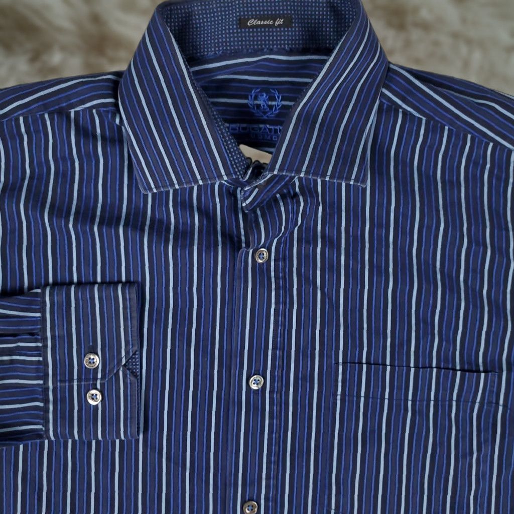 BUGATCHI Bugatchi Uomo Shirt XL Blue Striped Button-Up Long Sleeve Men’s Classic Fit Casual Formal Workwear (Regular) Size US XL / EU 56 / 4 - 1 Thumbnail
