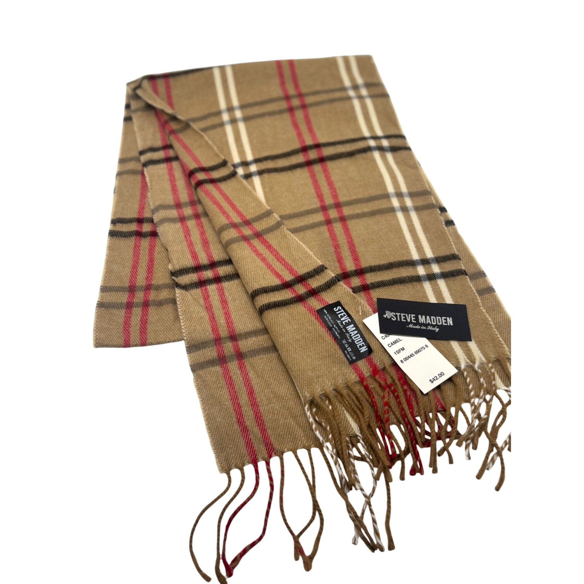 Steve Madden Steve Madden Mid Weight Plaid Muffler Scarf, 11”x 70”, Camel Size ONE SIZE - 2 Thumbnail