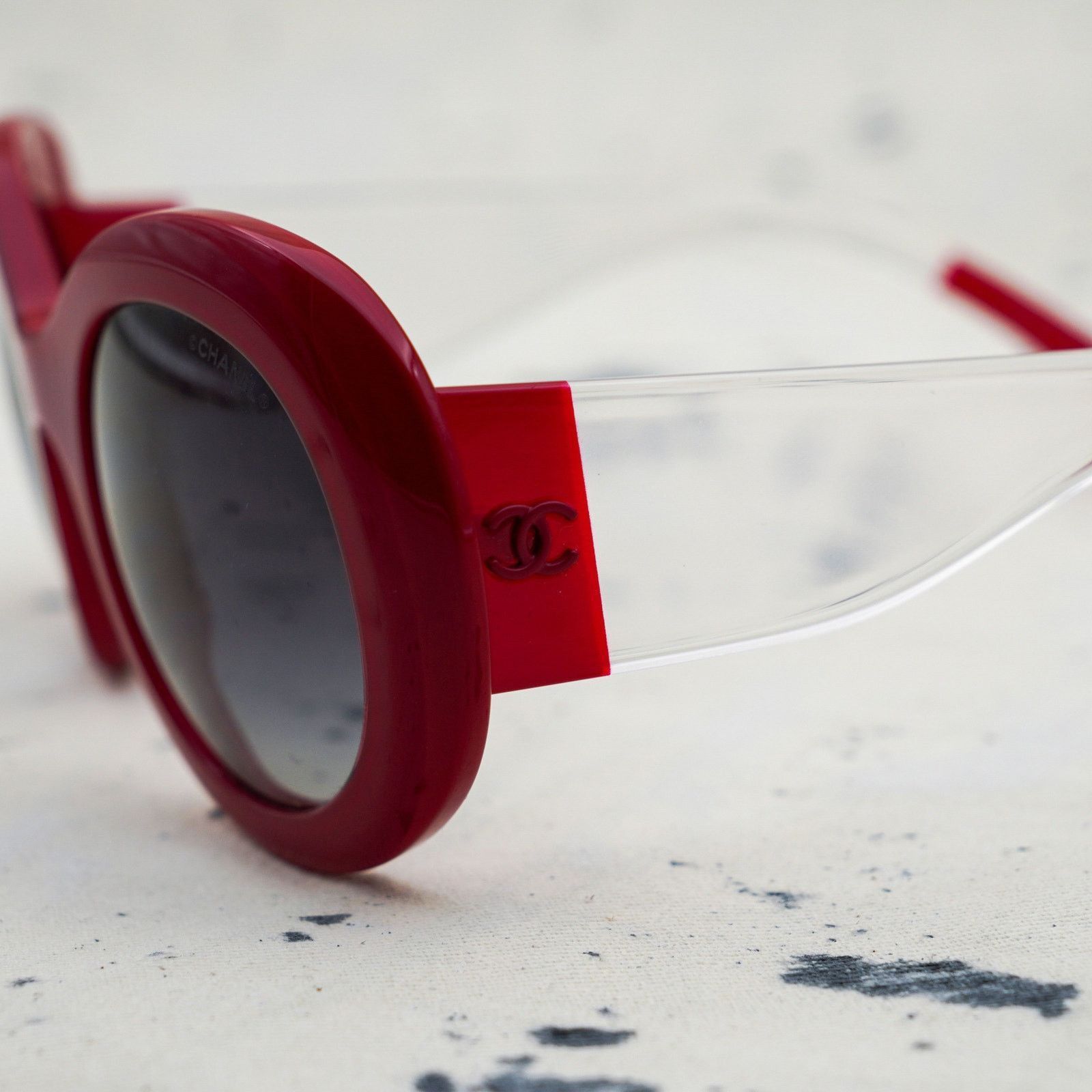 Chanel Chanel red oval grey gradient cc logo fashion sunglasses Size ONE SIZE - 4 Thumbnail