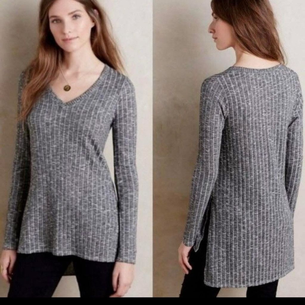 Anthropologie Anthropologie Charcoal Ribbed V-Neck Tunic Size XS / US 0-2 / IT 36-38 - 11 Thumbnail