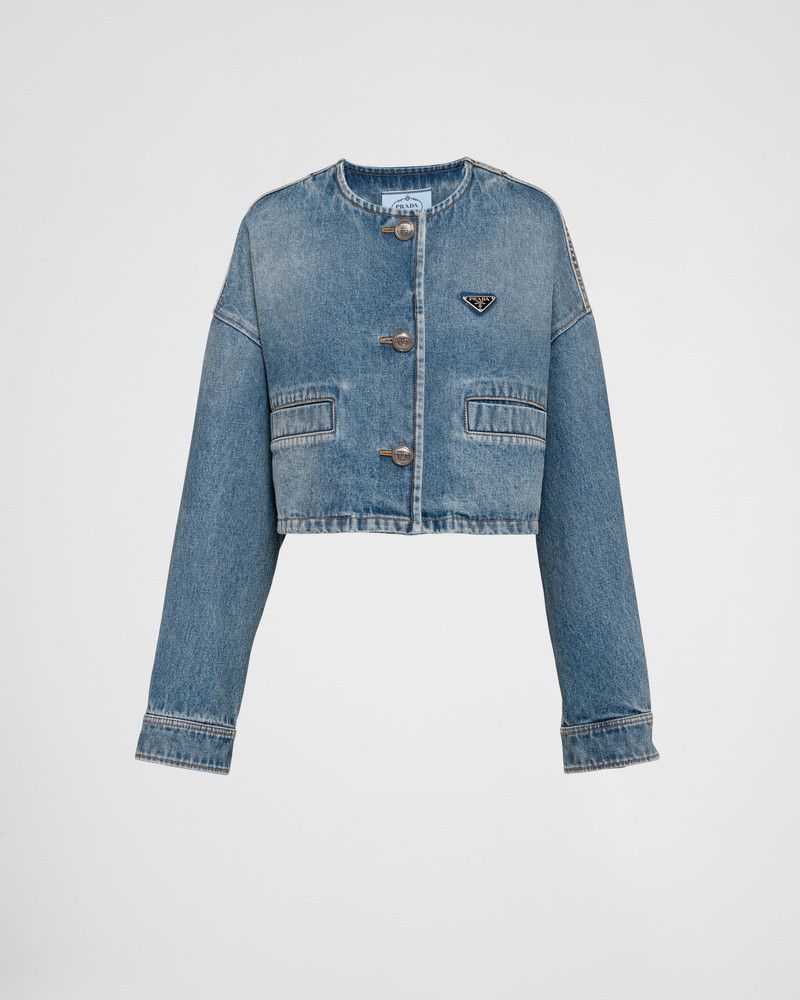 Prada o1B3y1r0426 Denim Blouson Jacket in Blue Size L / US 10 / IT 46 - 1 Thumbnail