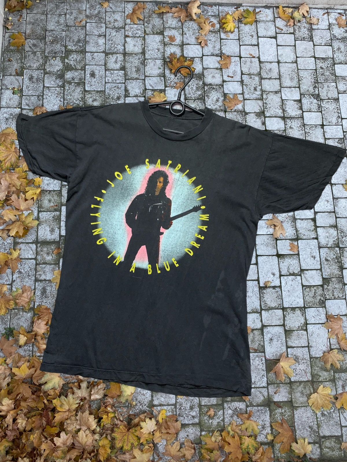 image of Rock T Shirt x Rock Tees Vintage Rock Tee Joe Satriani 90 Flying In A Blue Dream in Black (Size Med