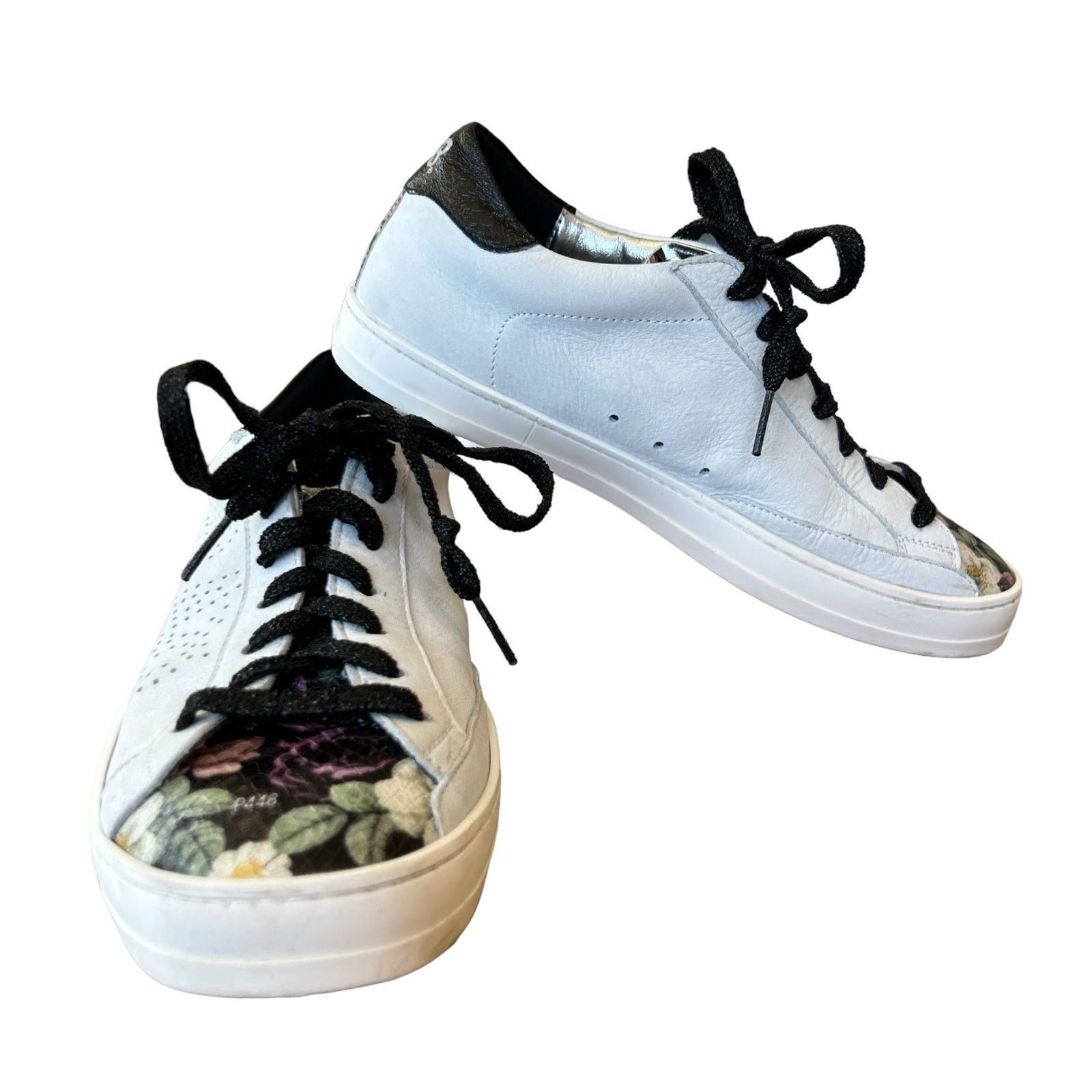 P448 P448 Sneakers Womens 37 EU 7 US Gray Floral Leather Low Top Size US 7 / IT 37 - 2 Thumbnail