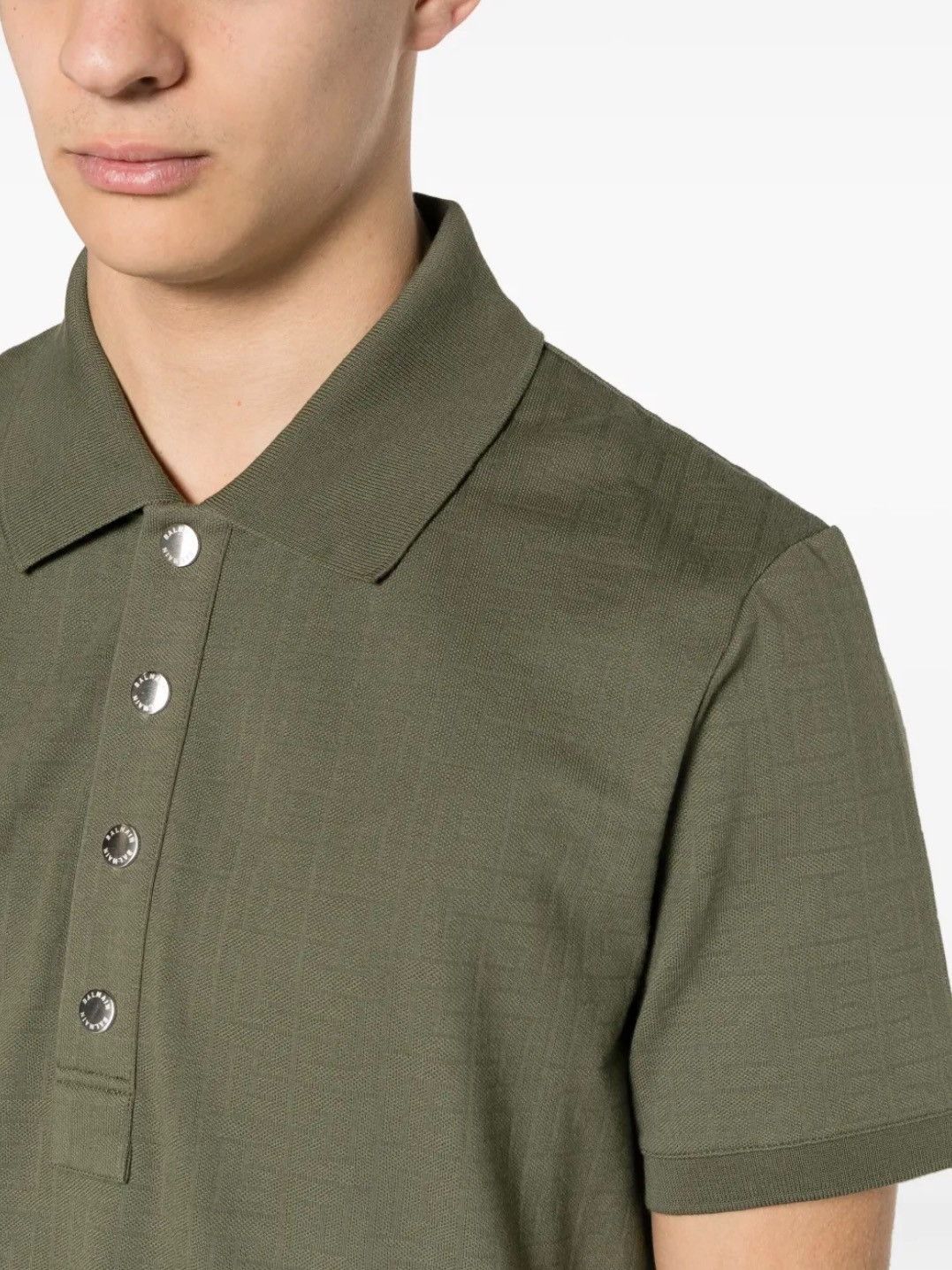 Balmain o1mt1gz0126 Monogram Cotton Piqué Polo Shirt in Green Size US XL / EU 56 / 4 - 2 Thumbnail