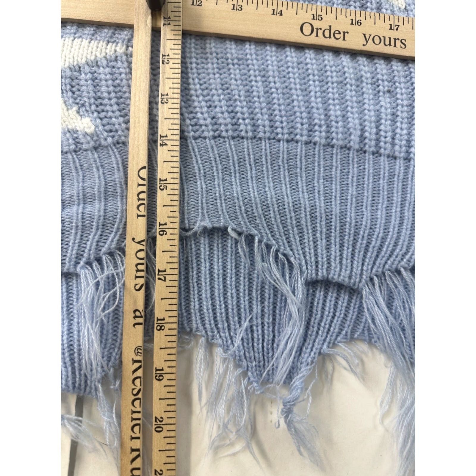 Vintage Just Polly Sweater Adult Medium Blue V-Neck Cropped Fringe Stars Pullover Womens Size M / US 6-8 / IT 42-44 - 6 Thumbnail