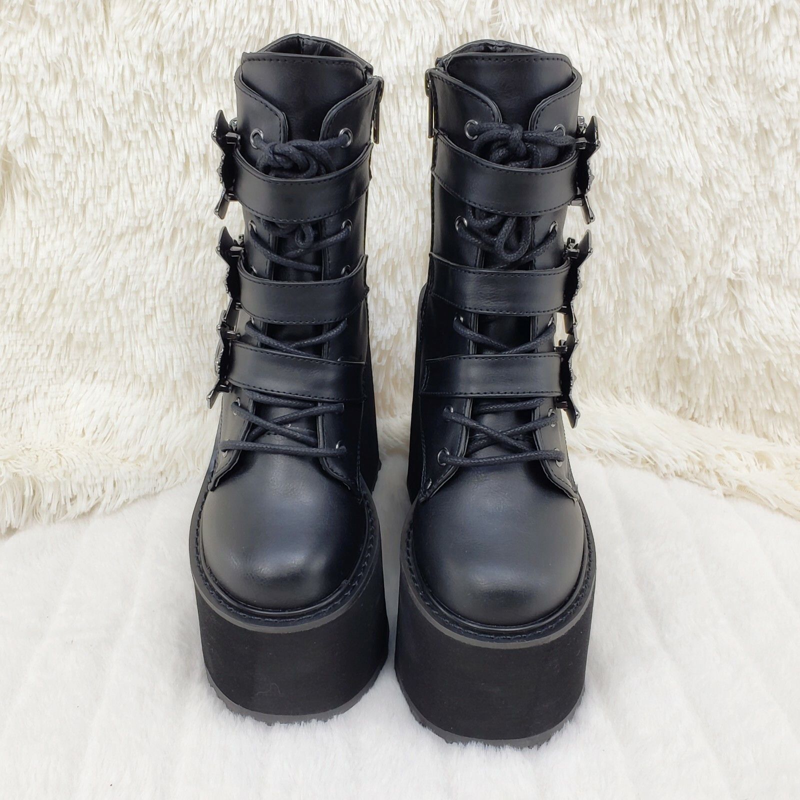 Demonia Cult DEMONIA Swing 103 Bat Buckle Ankle Boots 5.5" Platform Goth Size US 11 / IT 41 - 8 Thumbnail