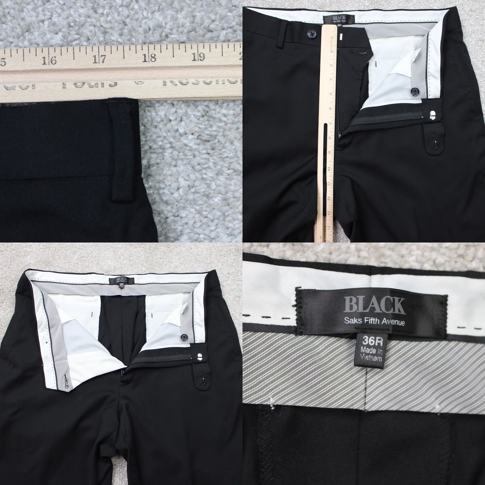 Saks Fifth Avenue Saks Fifth Avenue BLACK Label Pants Mens 36R Black Wool Flat Front Dress Pants Size US 36 / EU 52 - 8 Thumbnail
