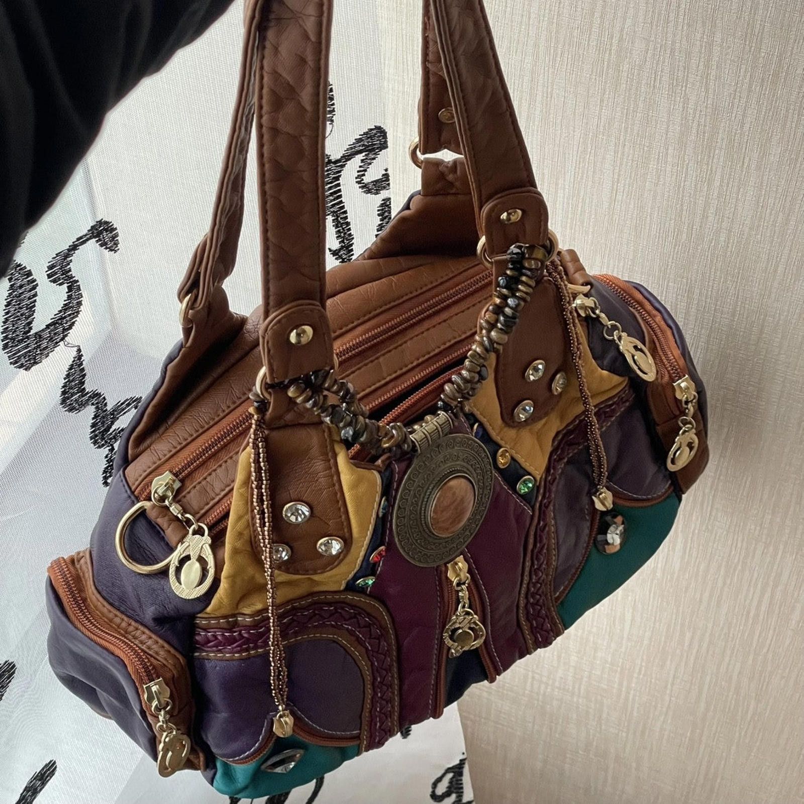 Vintage Retro Soft Leather Bag – Diamond Cut, Shoulder Fit Size ONE SIZE - 2 Thumbnail