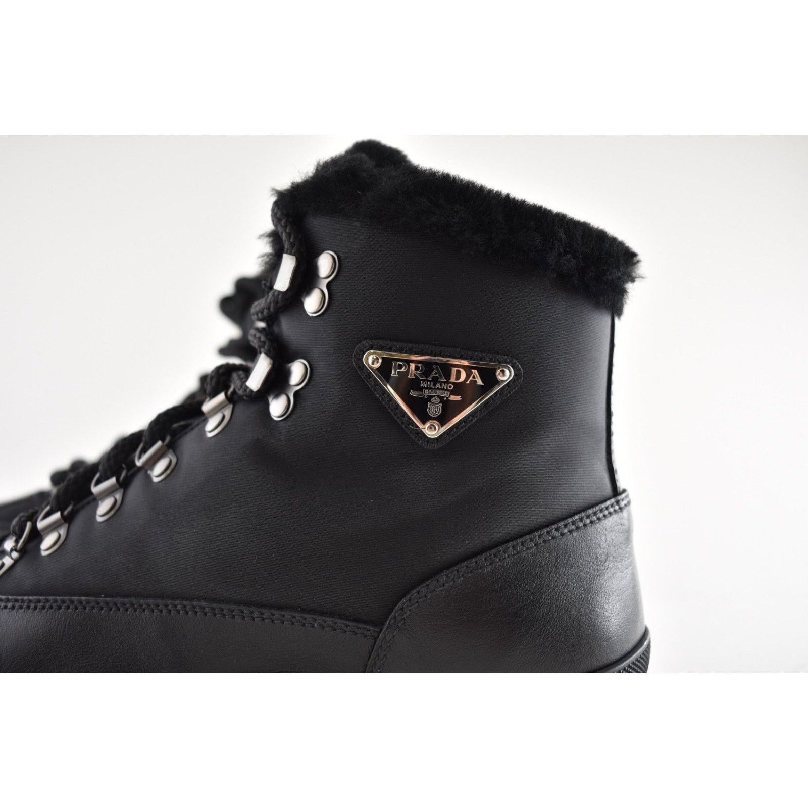 Prada Prada Brixxen 38 Black Shearling Leather Nylon Lug Sole Size US 10.5 / IT 40.5 - 15 Thumbnail