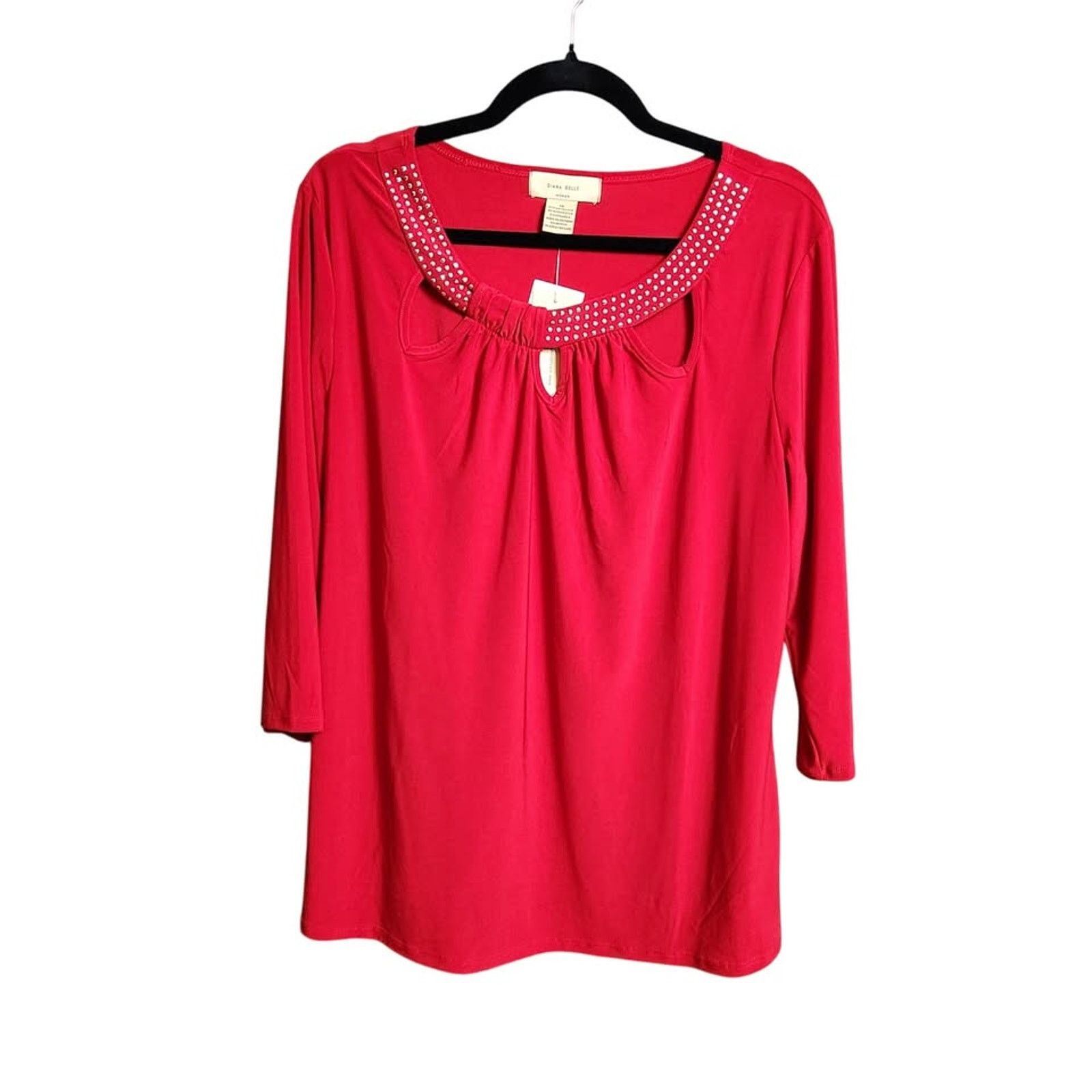 Other Diana Belle Woman Red Cut-Out Neck Studded Top – Size 1X NWT Size XL / US 12-14 / IT 48-50 - 7 Thumbnail