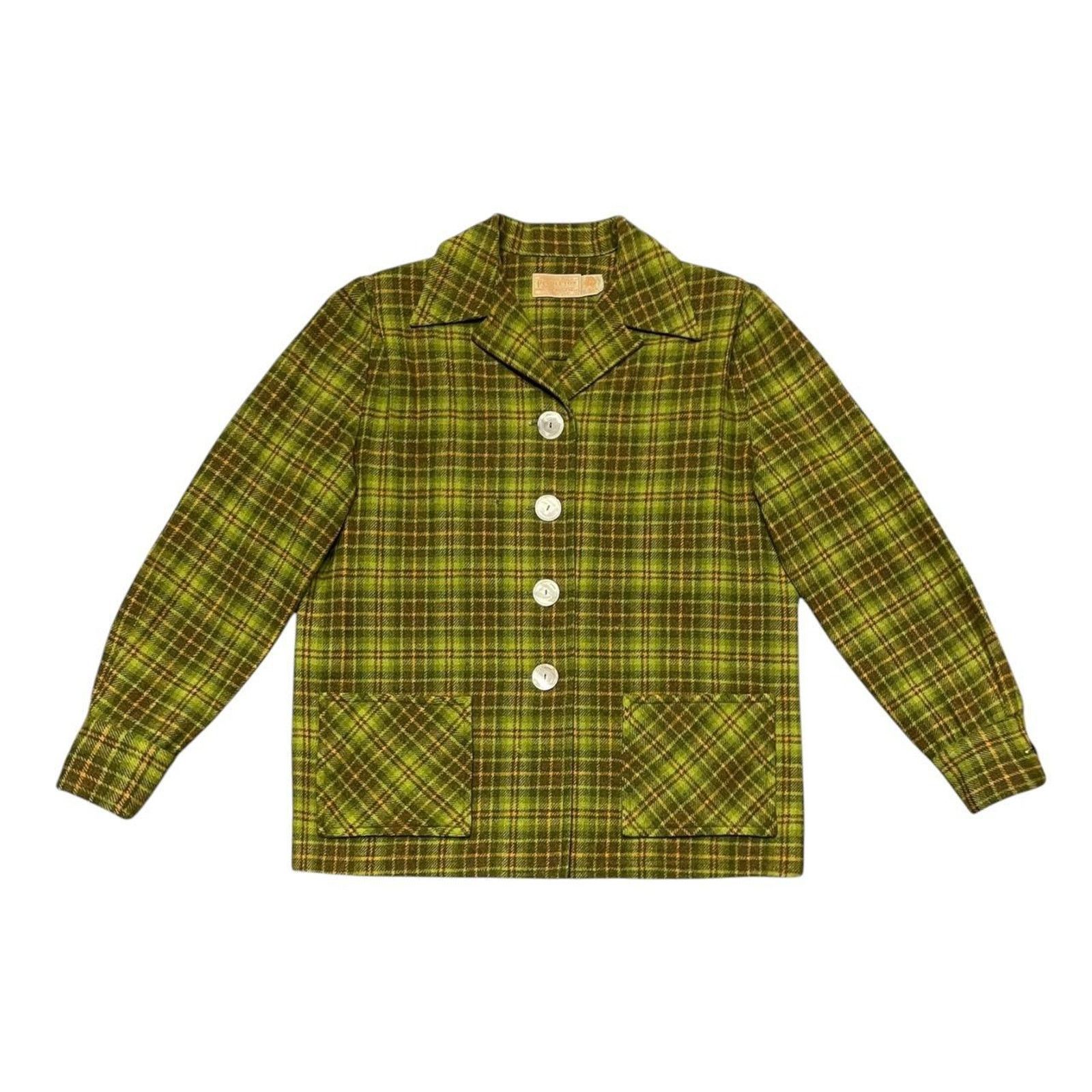 Pendleton RARE VTG 1950s Pendleton Womens 49er Green Plaid Wool Jacket Size L / US 10 / IT 46 - 1 Thumbnail